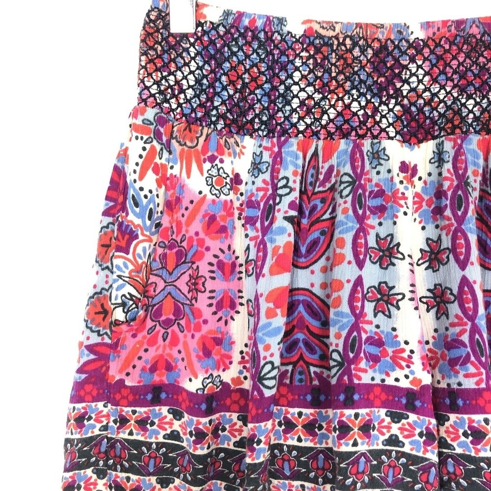 Aqua Printed Smocked Shorts Boho Paisley Pockets Casual Lounge Hot Pink Small - Picture 3 of 5
